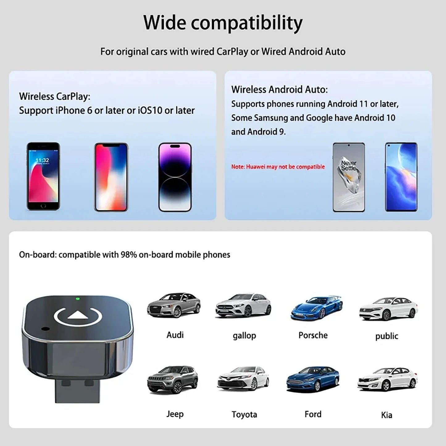 Pionray 2-in-1 Wireless CarPlay & Android Auto Adapter – AI Smart Box for All Cars – Universal Compatibility with Seamless Wirel